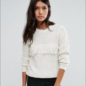 SOLD ASOS White Tassel Cable Knit Fringe Sweater